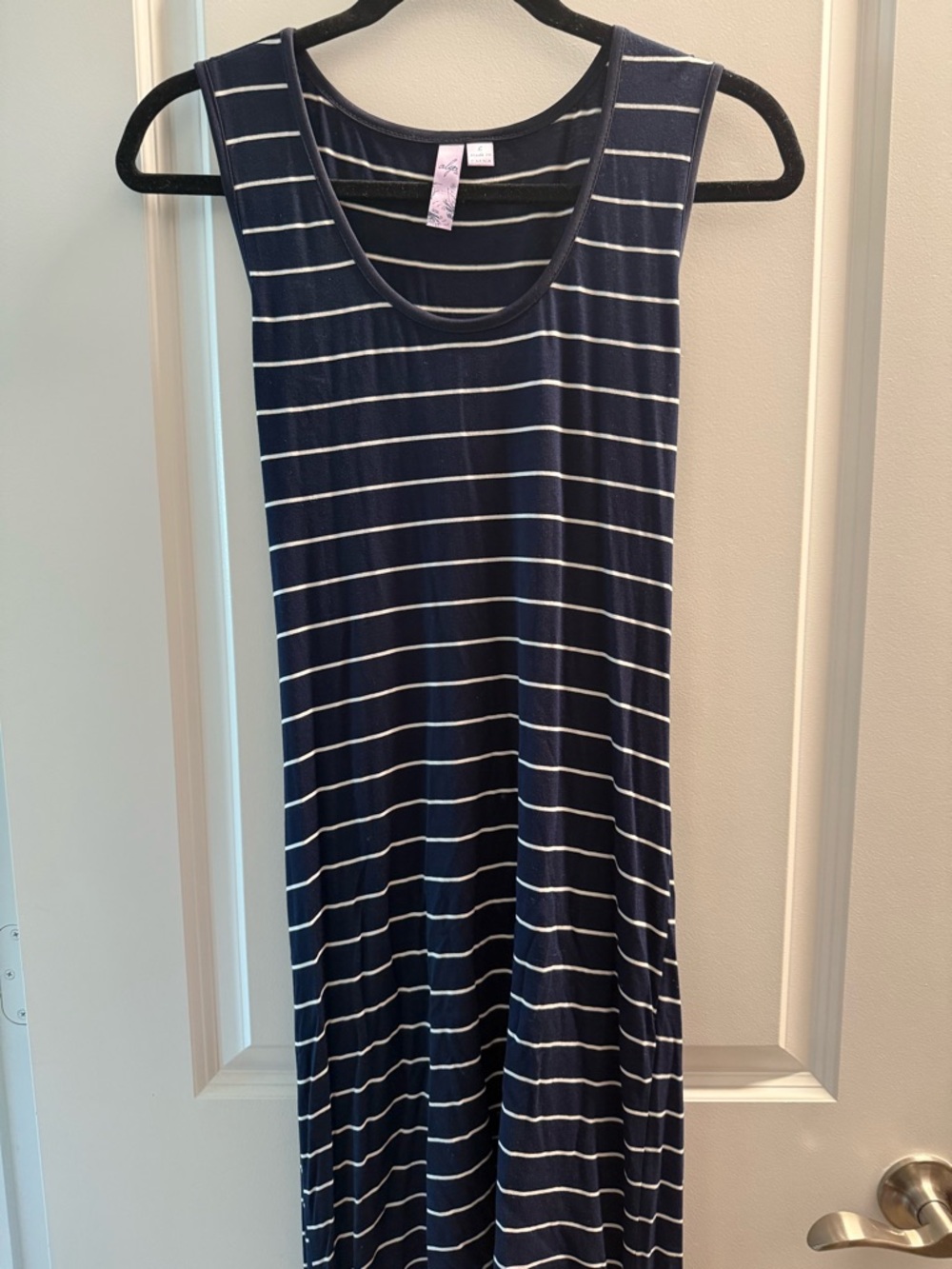 Alya Navy and White Striped High Low Maxi Dress